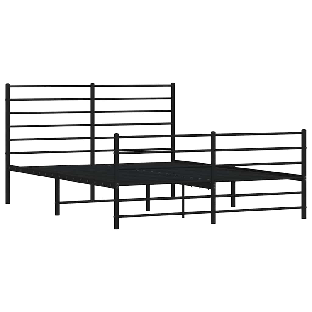 Sturdy Black Metal Bed Frame with Footboard - 150x200cm