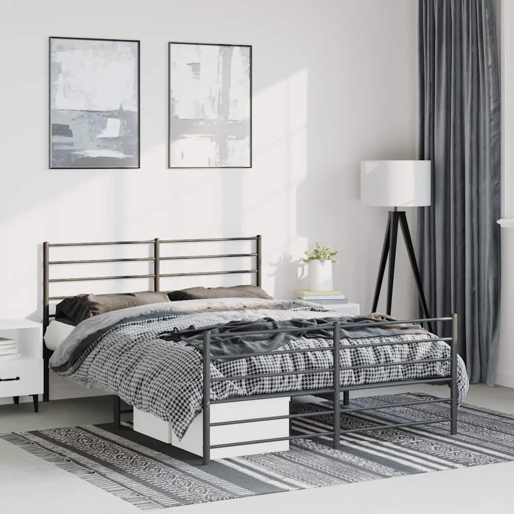 Sturdy Black Metal Bed Frame with Footboard - 150x200cm