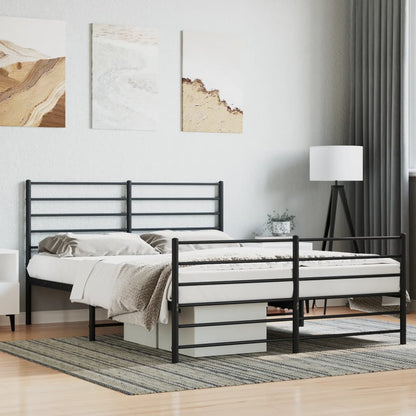 Black Metal Bed Frame with Footboard 160x200cm - Sturdy & Stylish