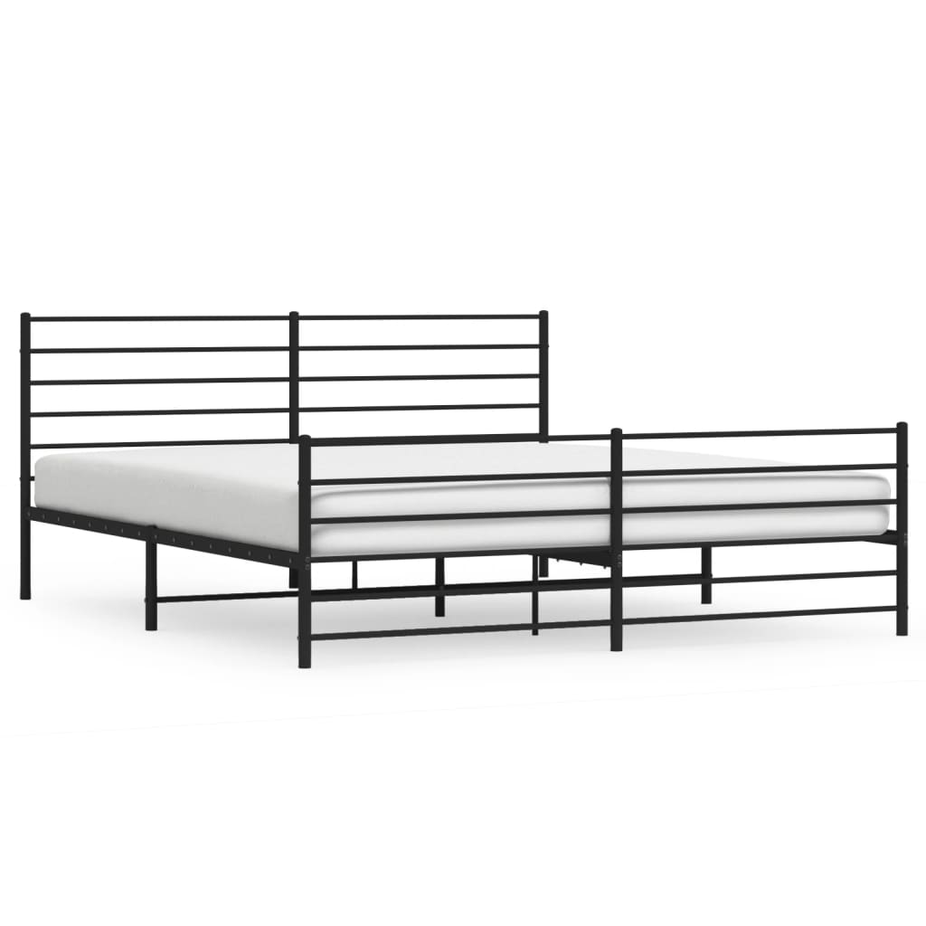 Black Metal Bed Frame with Footboard, 180x200cm, No Mattress