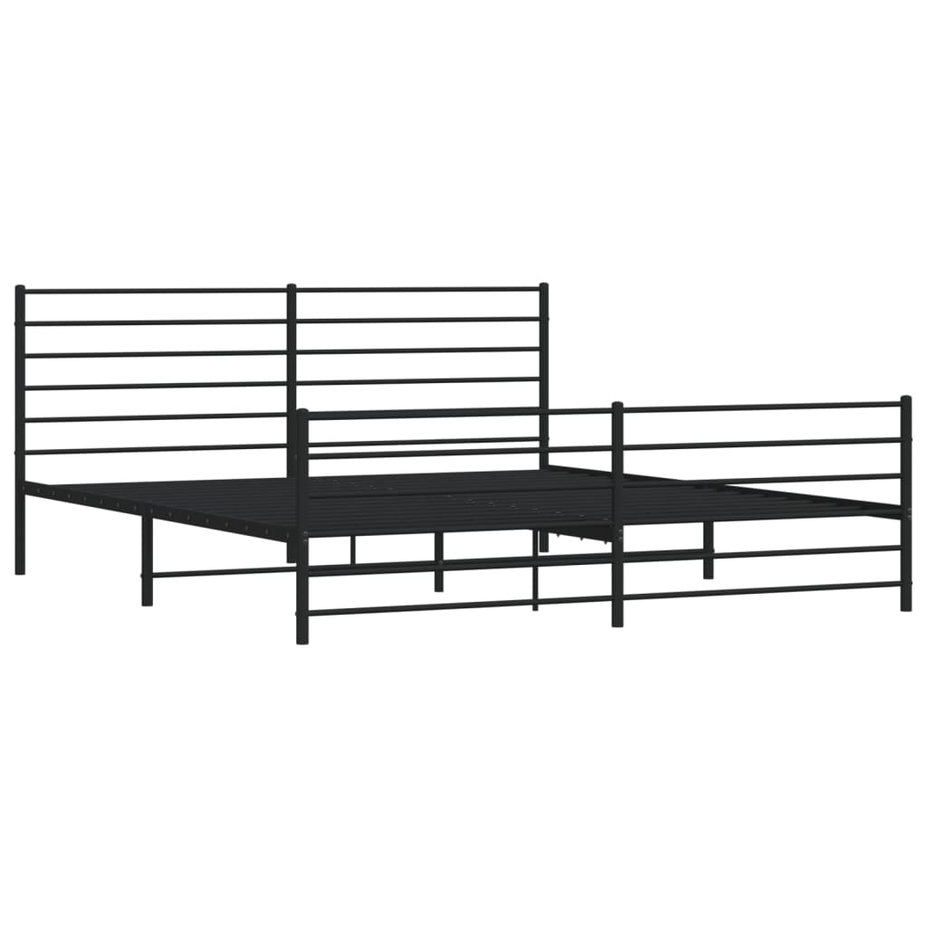 Black Metal Bed Frame with Footboard, 180x200cm, No Mattress