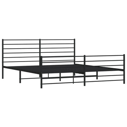 Black Metal Bed Frame with Footboard, 180x200cm, No Mattress
