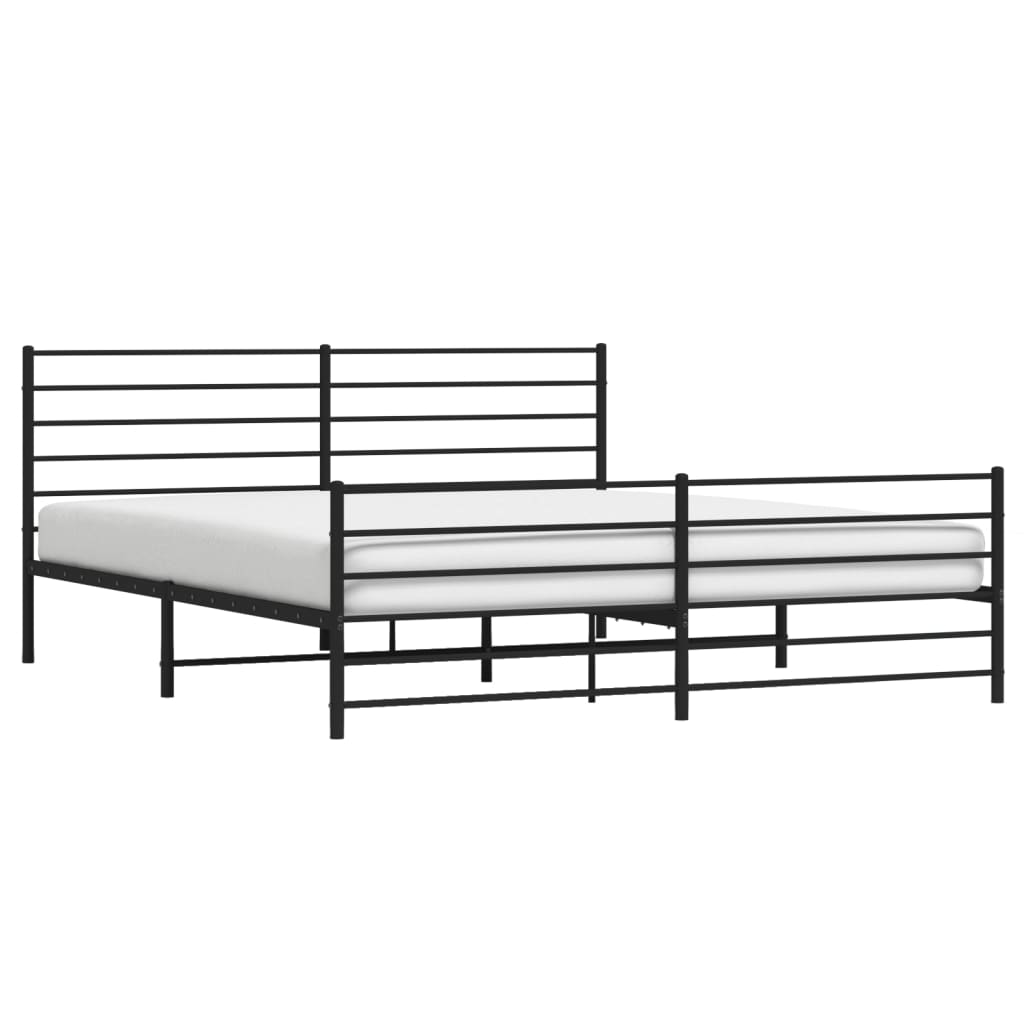 Black Metal Bed Frame with Footboard, 180x200cm, No Mattress