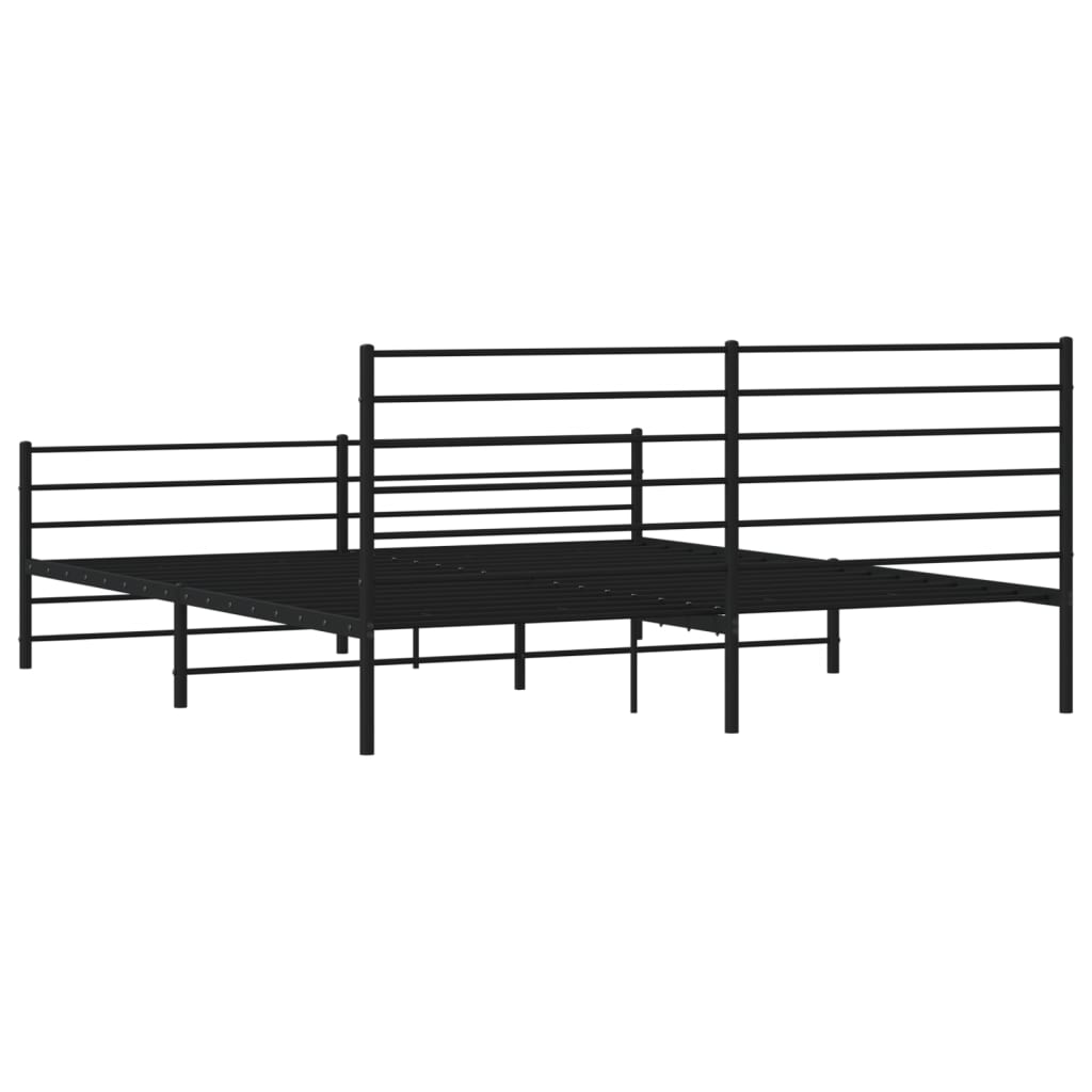 Black Metal Bed Frame with Footboard, 180x200cm, No Mattress