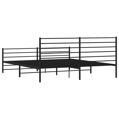 Black Metal Bed Frame with Footboard, 180x200cm, No Mattress
