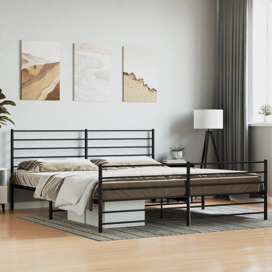 Black Metal Bed Frame with Footboard, 180x200cm, No Mattress