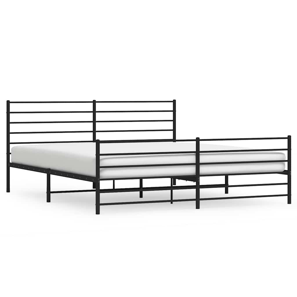 Sleek Black Metal Bed Frame with Footboard - 183x213cm