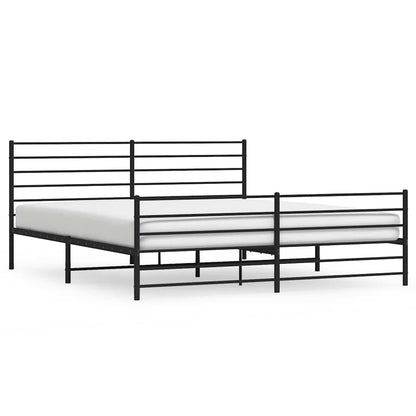 Sleek Black Metal Bed Frame with Footboard - 183x213cm