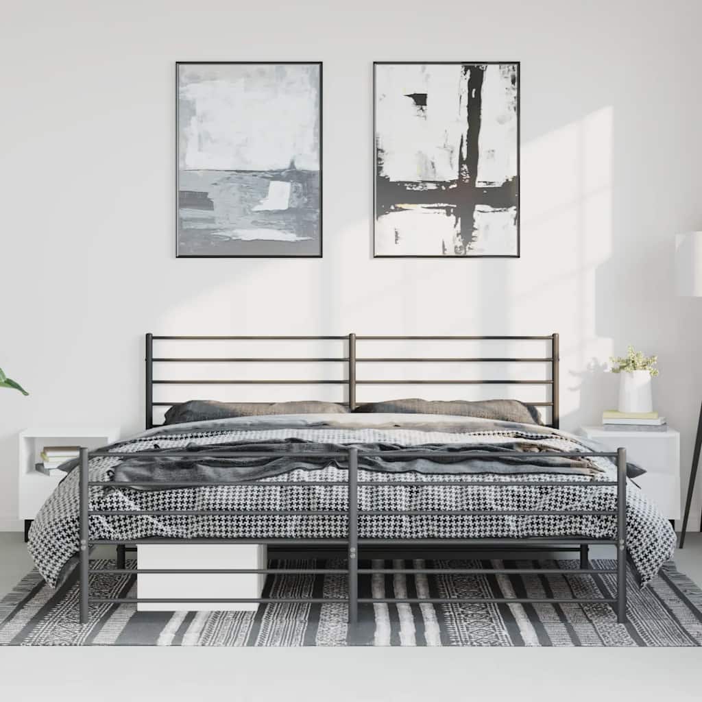 Sleek Black Metal Bed Frame with Footboard - 183x213cm