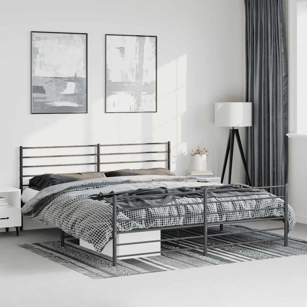 Sleek Black Metal Bed Frame with Footboard - 183x213cm
