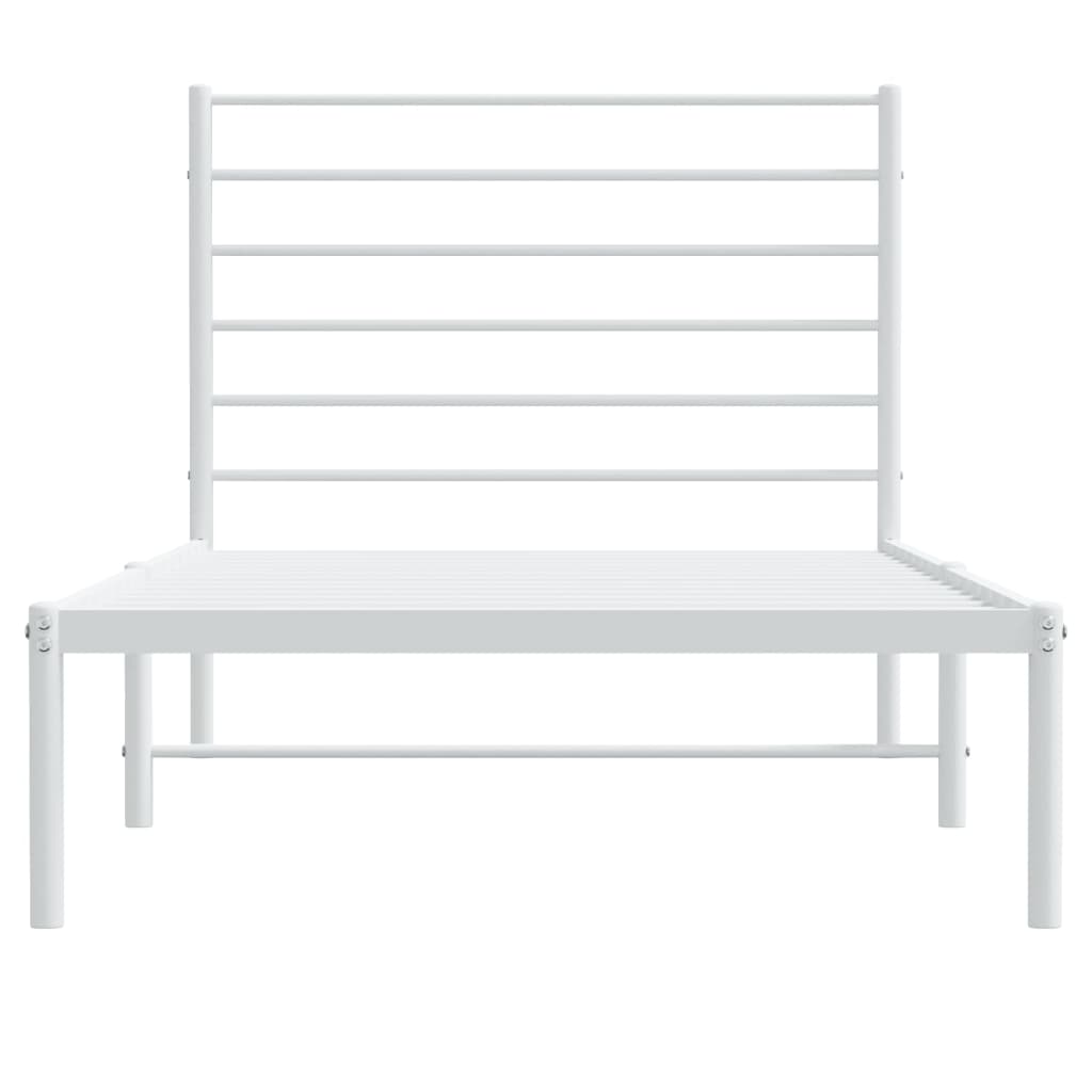 White Metal Bed Frame with Headboard, 75x190cm, No Mattress