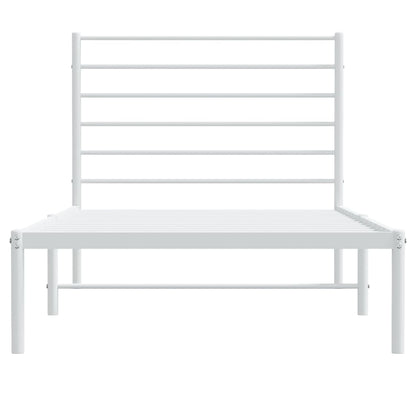 White Metal Bed Frame with Headboard, 75x190cm, No Mattress