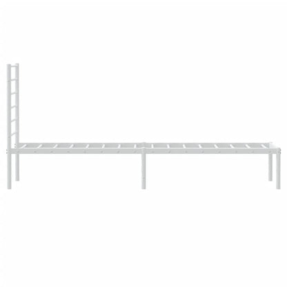 White Metal Bed Frame with Headboard, 75x190cm, No Mattress