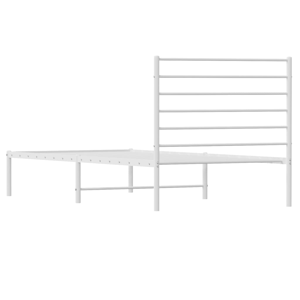 White Metal Bed Frame with Headboard, 75x190cm, No Mattress