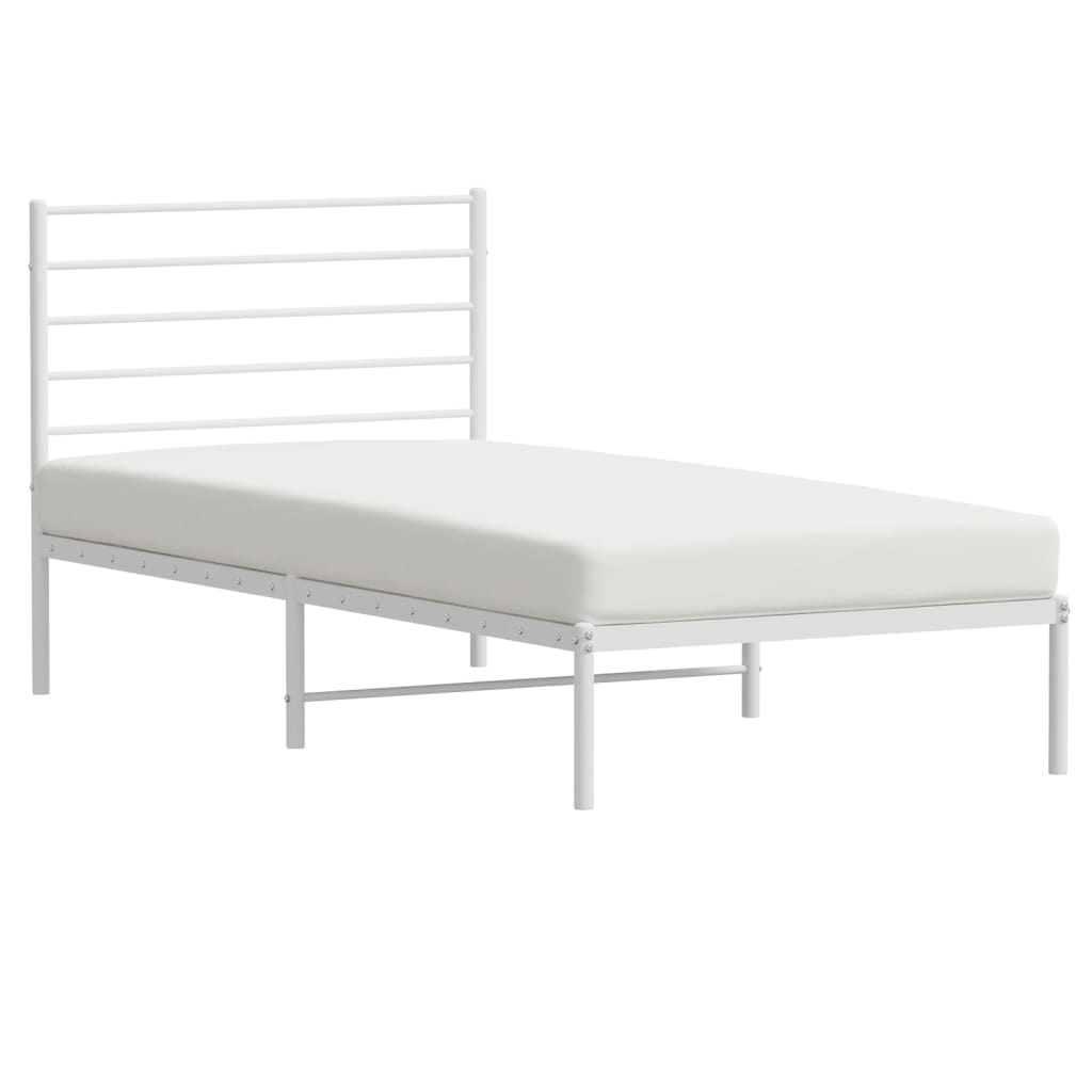 Sleek White Metal Bed Frame with Headboard, 80x200cm