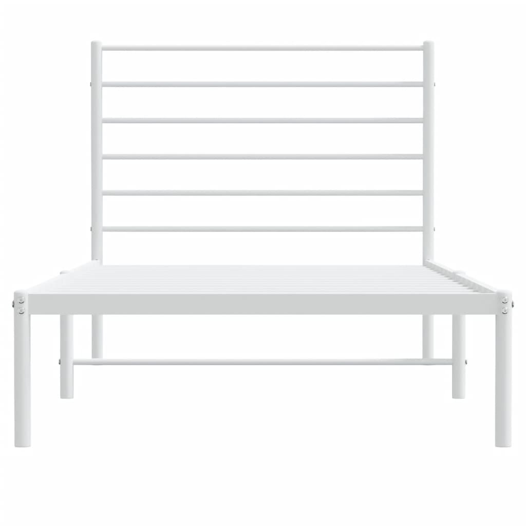 Sleek White Metal Bed Frame with Headboard, 80x200cm