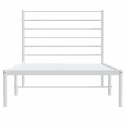 Sleek White Metal Bed Frame with Headboard, 80x200cm