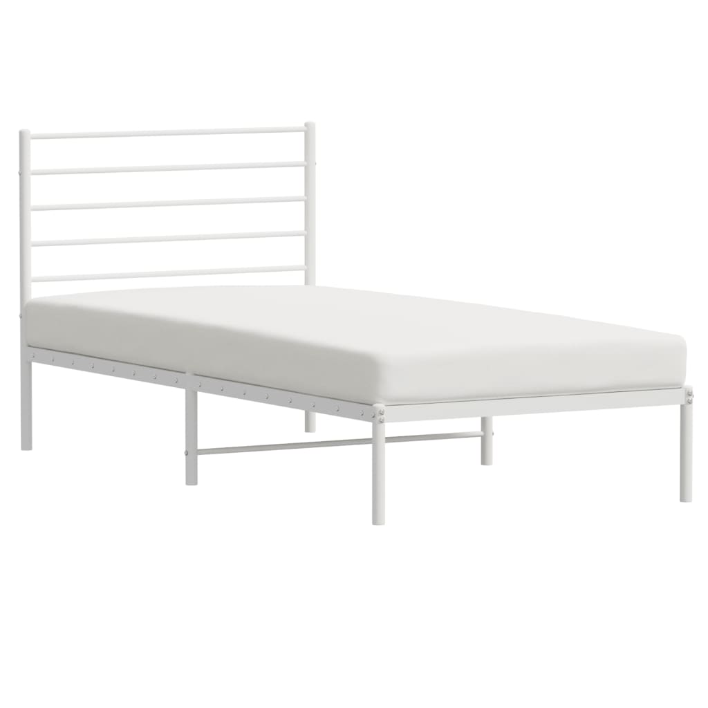 White Metal Bed Frame with Headboard - 90x190cm Sturdy Design