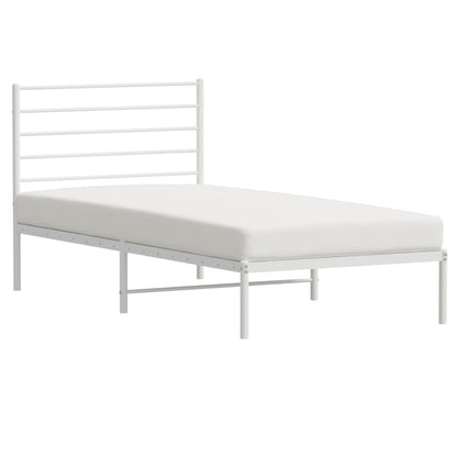 White Metal Bed Frame with Headboard - 90x190cm Sturdy Design