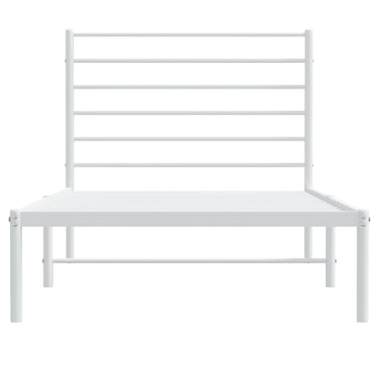 White Metal Bed Frame with Headboard - 90x190cm Sturdy Design