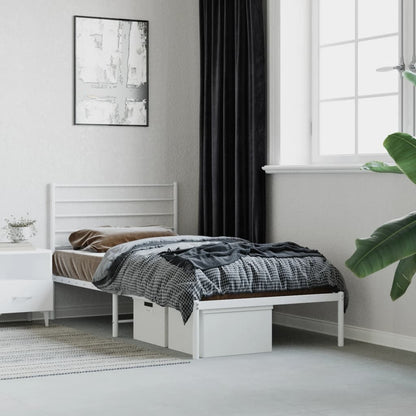 White Metal Bed Frame with Headboard - 90x190cm Sturdy Design