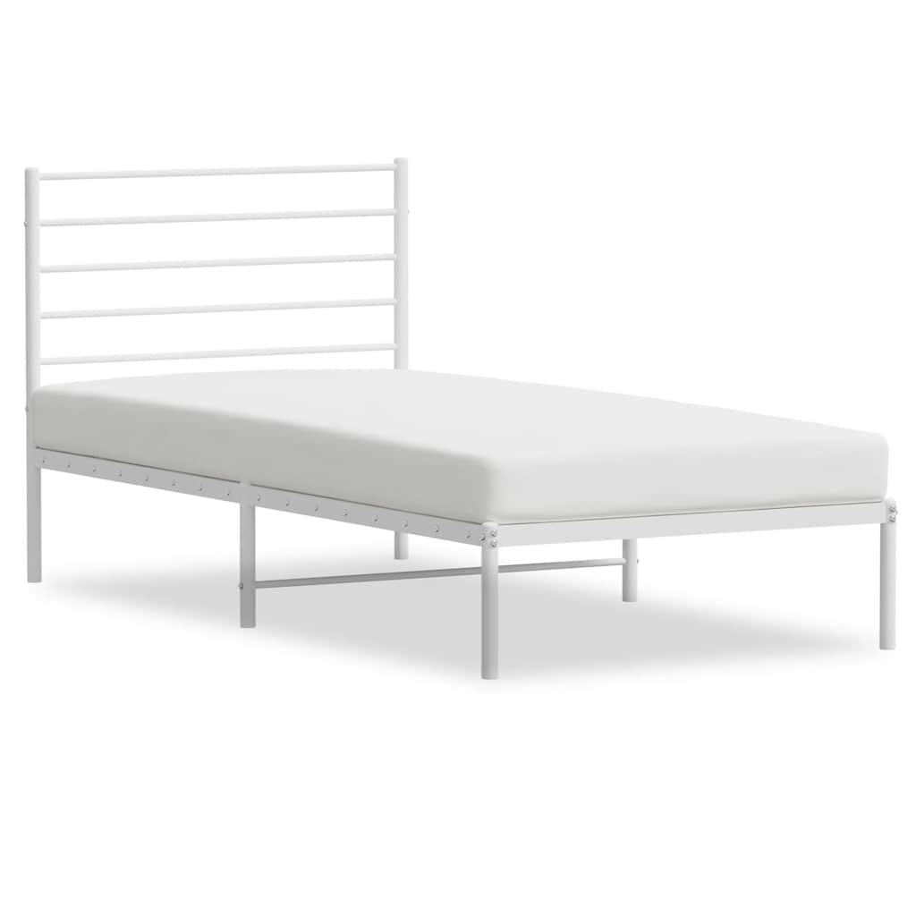White Metal Bed Frame with Headboard, 100x200cm, No Mattress
