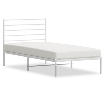 White Metal Bed Frame with Headboard, 100x200cm, No Mattress