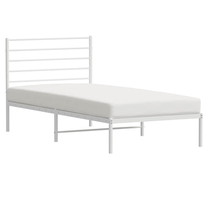 White Metal Bed Frame with Headboard, 100x200cm, No Mattress
