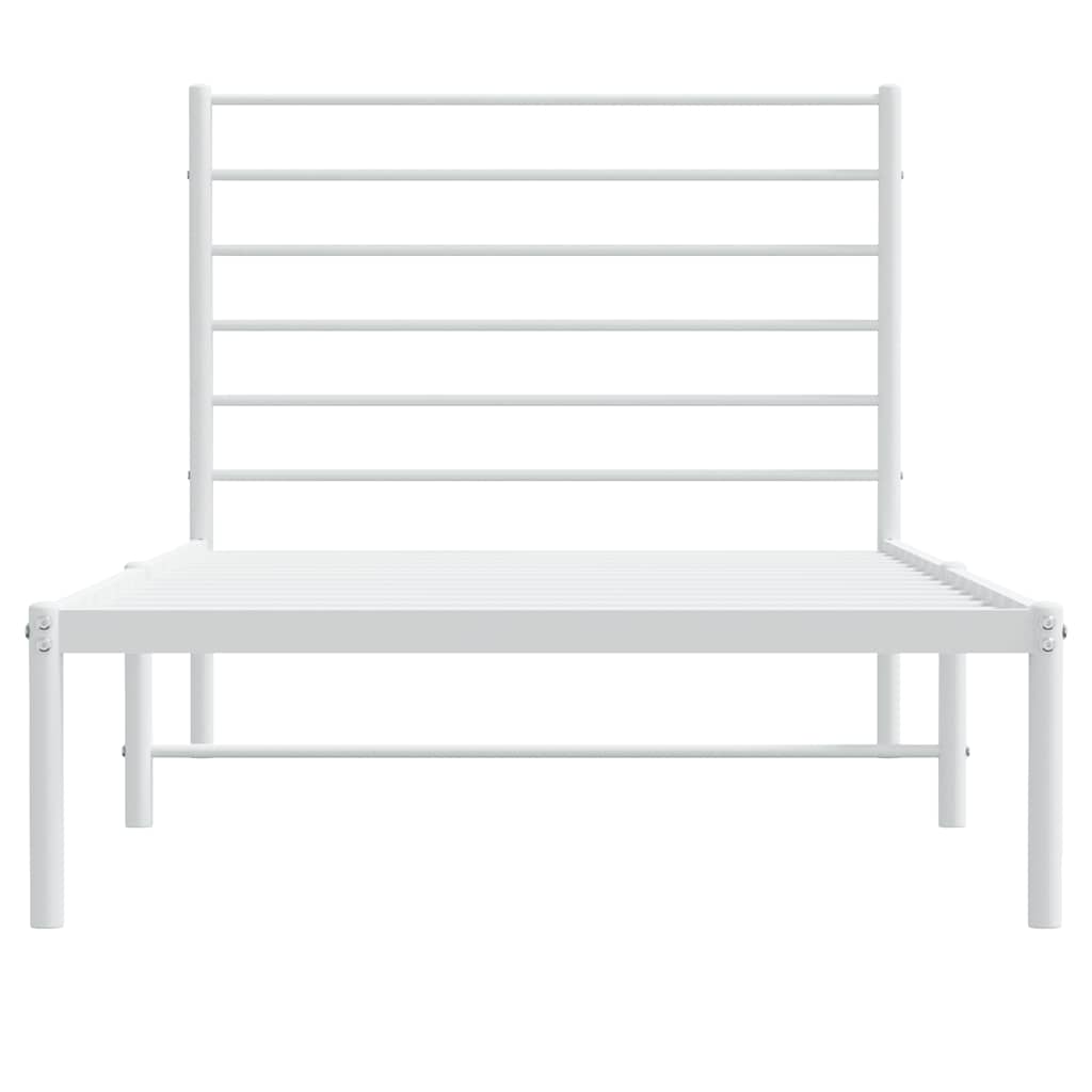 White Metal Bed Frame with Headboard, 100x200cm, No Mattress