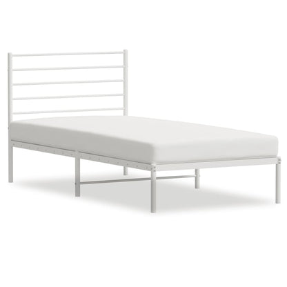 Stylish White Metal Bed Frame with Headboard, 107x203cm