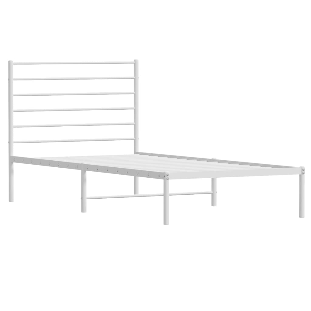 Stylish White Metal Bed Frame with Headboard, 107x203cm