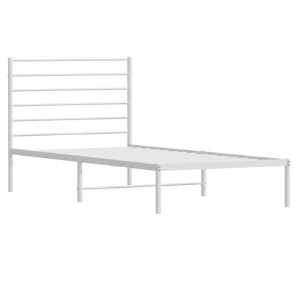 Stylish White Metal Bed Frame with Headboard, 107x203cm