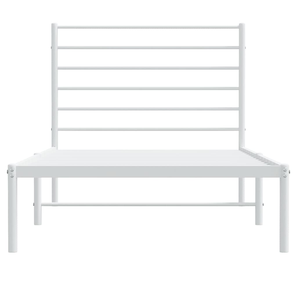Stylish White Metal Bed Frame with Headboard, 107x203cm