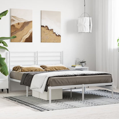 Elegant White Metal Bed Frame with Headboard | 120x190cm