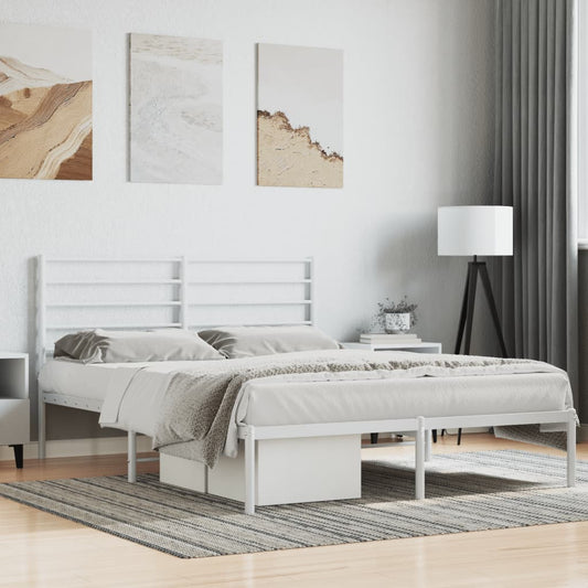White Metal Bed Frame with Headboard 120x200cm - No Mattress Included