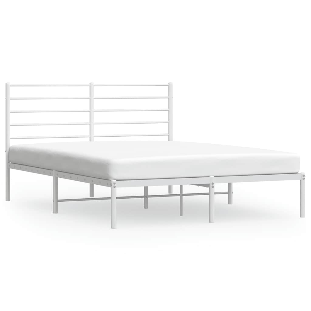 White Metal Bed Frame with Headboard 135x190cm - No Mattress