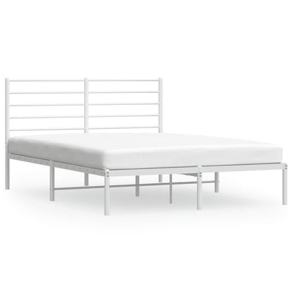 White Metal Bed Frame with Headboard 135x190cm - No Mattress