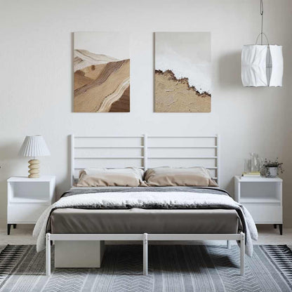 White Metal Bed Frame with Headboard 135x190cm - No Mattress