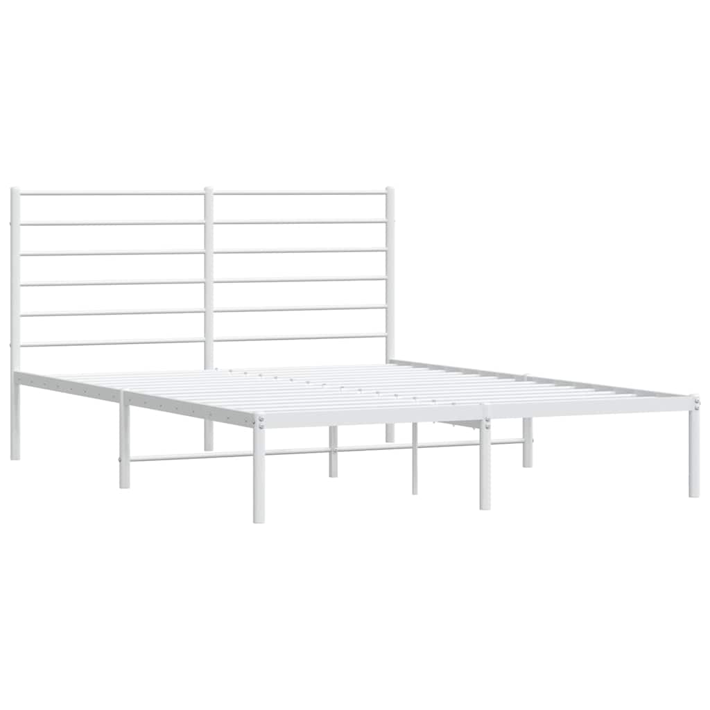 White Metal Bed Frame with Headboard 135x190cm - No Mattress