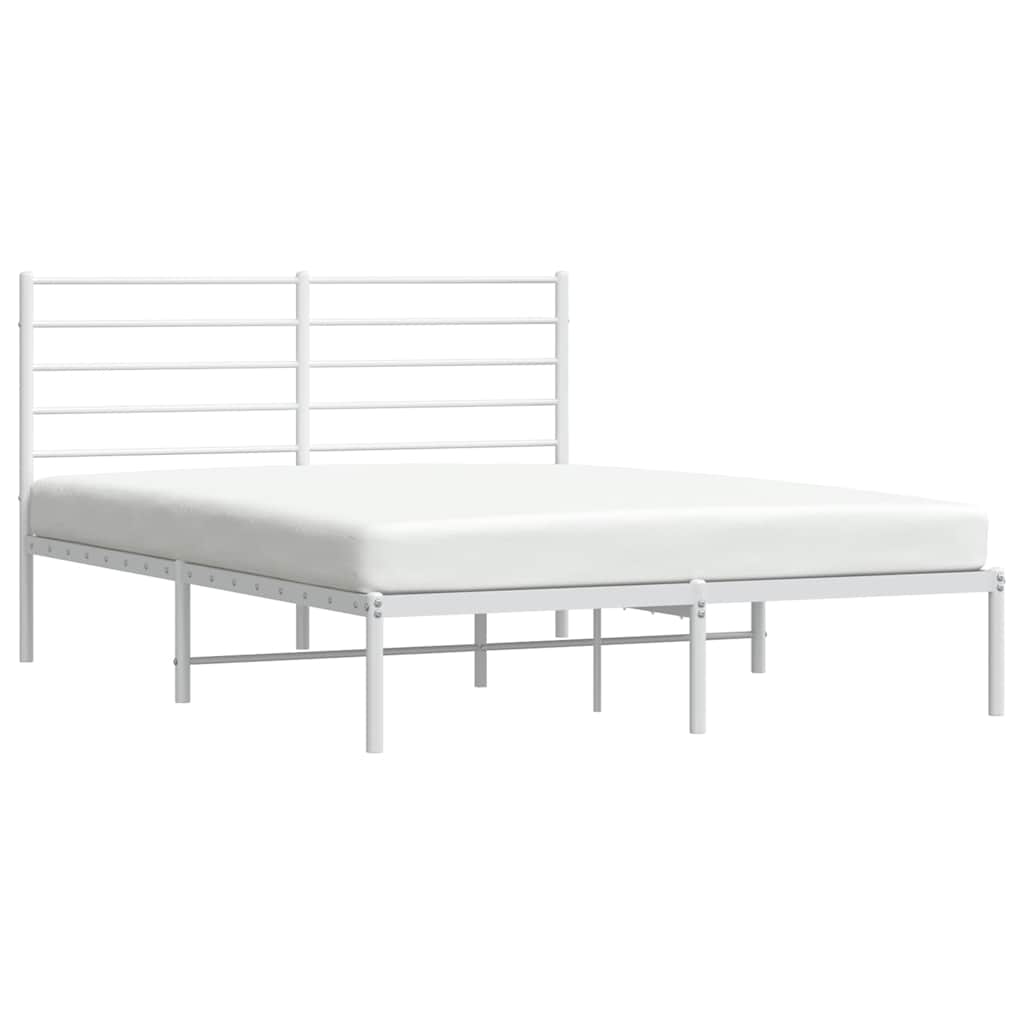 White Metal Bed Frame with Headboard 135x190cm - No Mattress