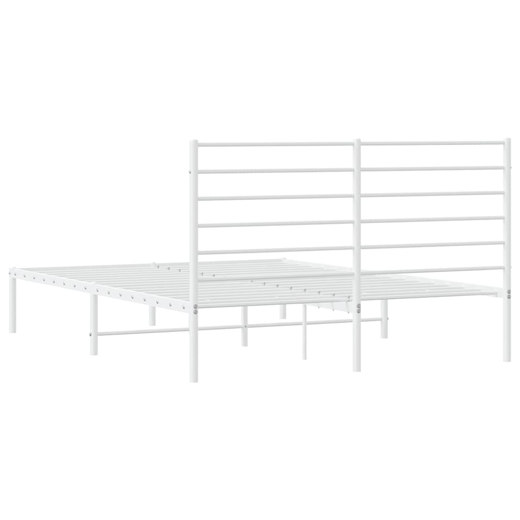 White Metal Bed Frame with Headboard 135x190cm - No Mattress