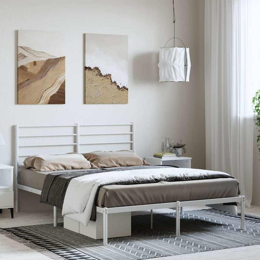 White Metal Bed Frame with Headboard 135x190cm - No Mattress