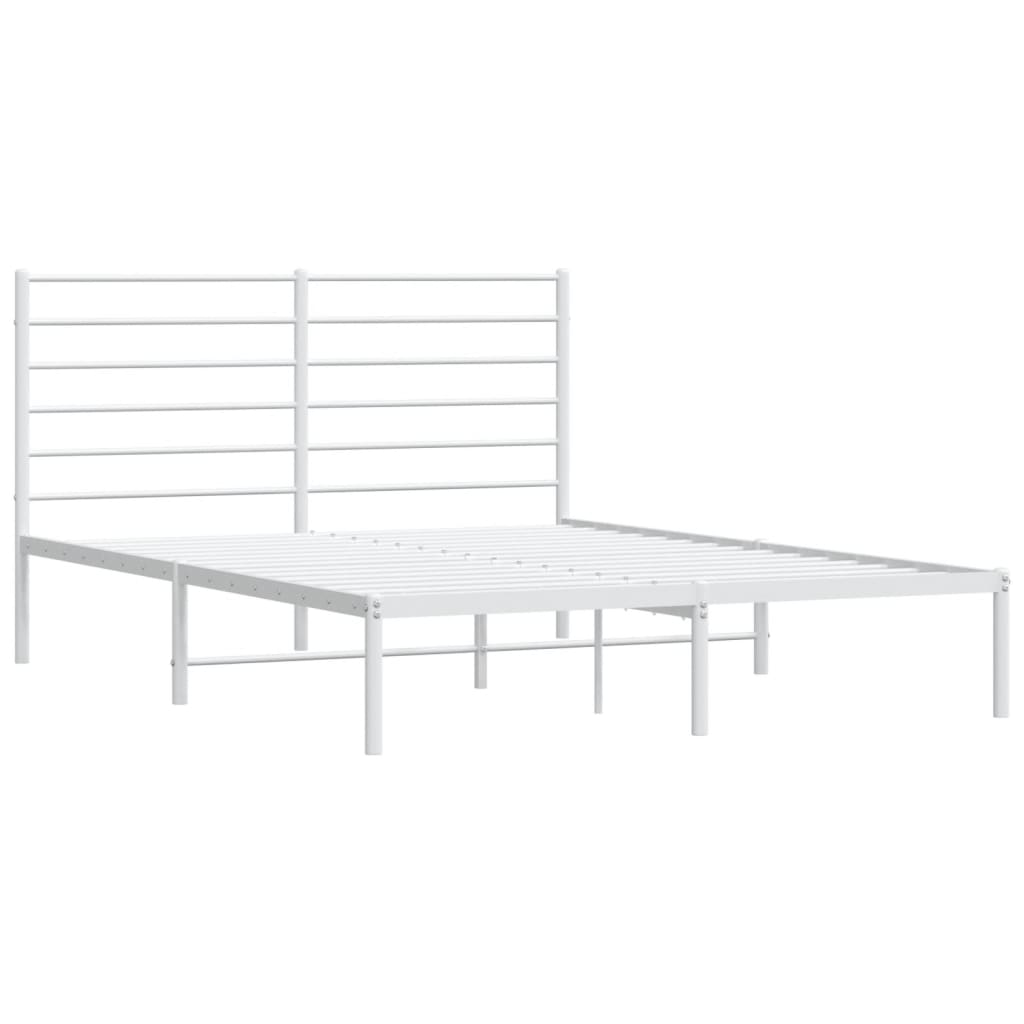 White Metal Bed Frame with Headboard 140x190cm - No Mattress