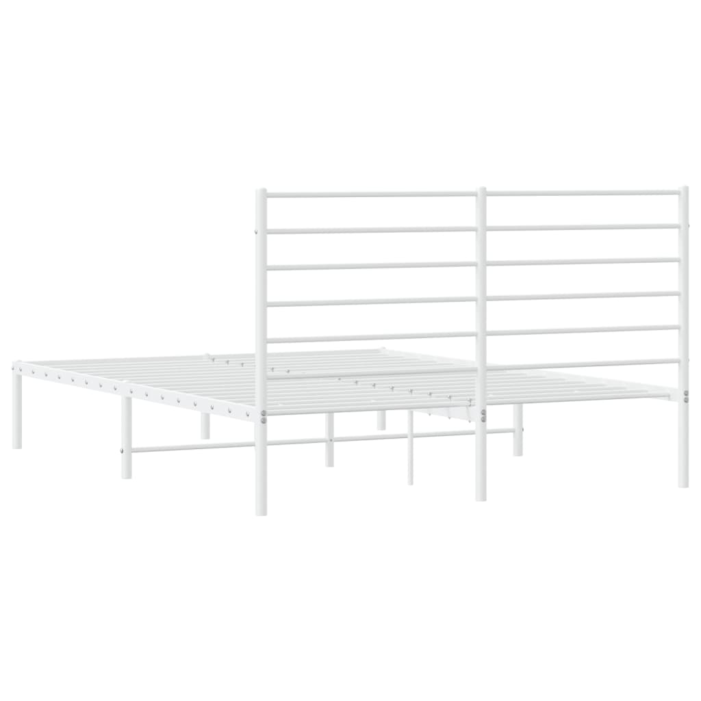 White Metal Bed Frame with Headboard 140x190cm - No Mattress