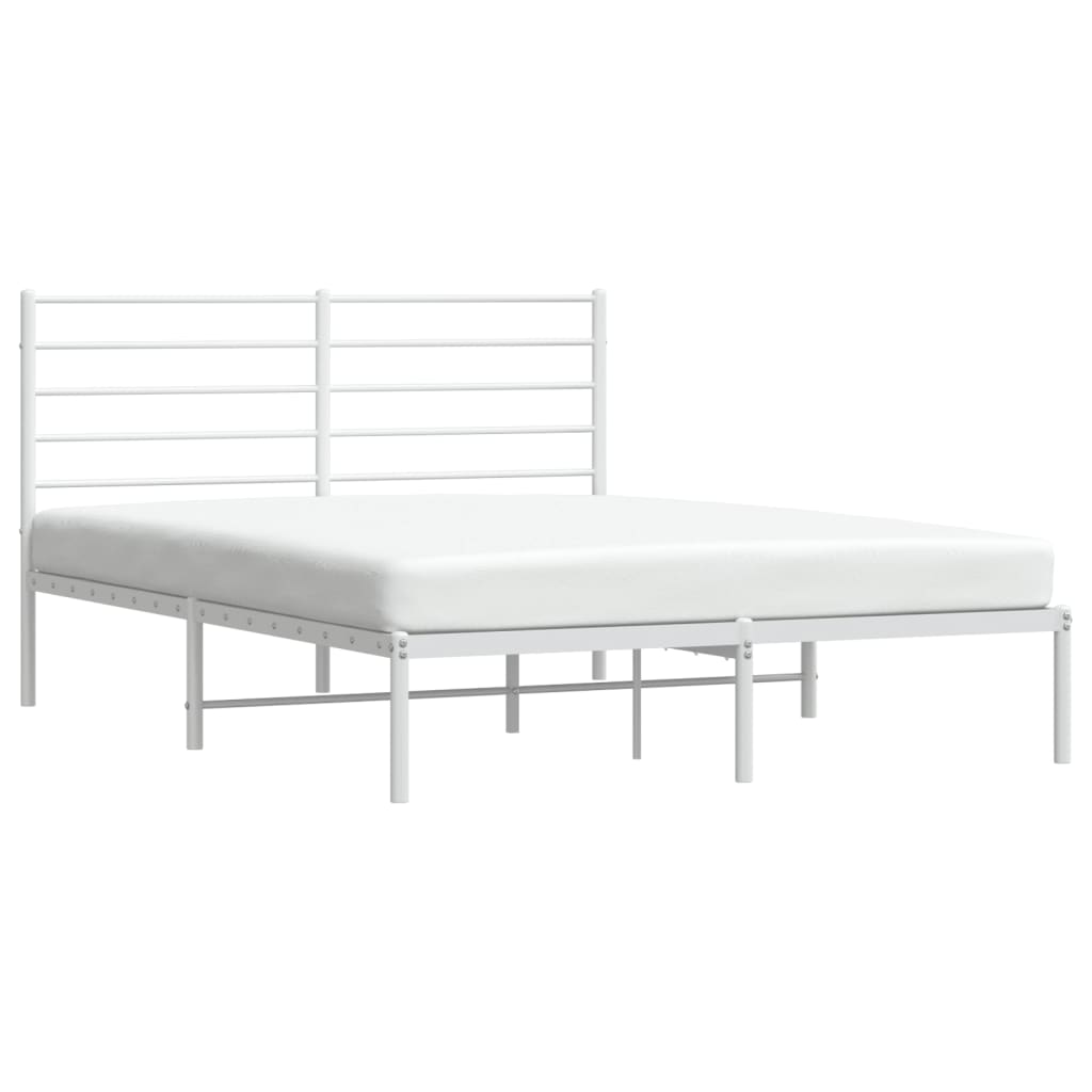White Metal Bed Frame with Headboard - 160x200cm, No Mattress