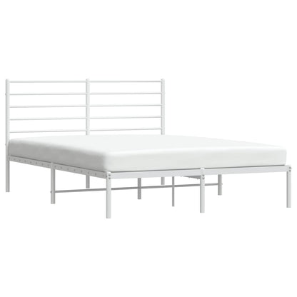 White Metal Bed Frame with Headboard - 160x200cm, No Mattress