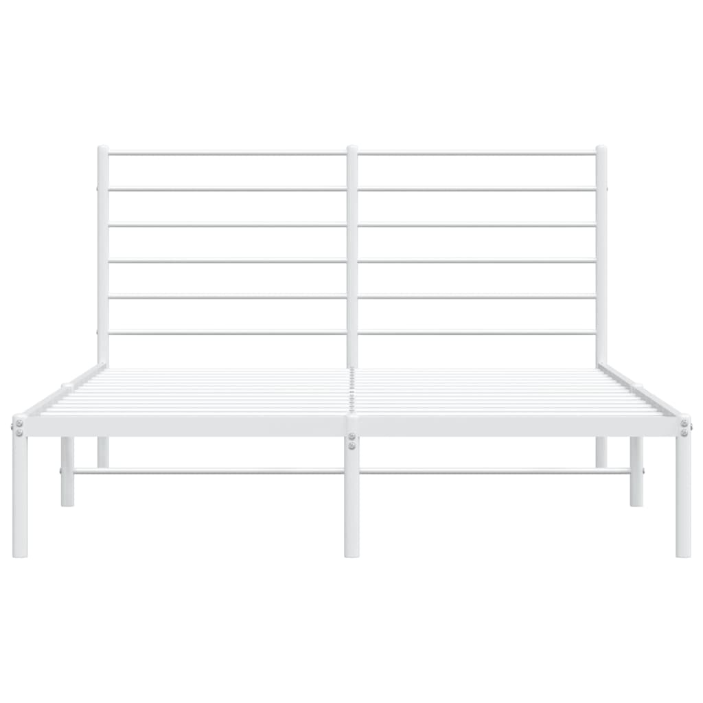 White Metal Bed Frame with Headboard - 160x200cm, No Mattress