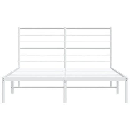 White Metal Bed Frame with Headboard - 160x200cm, No Mattress