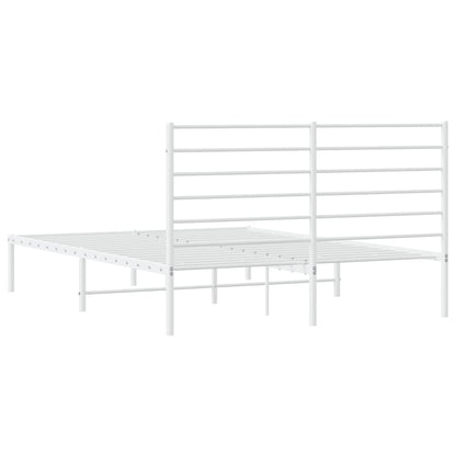 White Metal Bed Frame with Headboard - 160x200cm, No Mattress