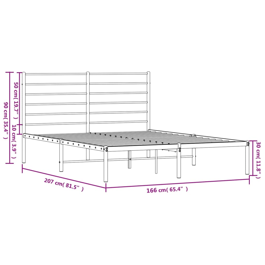 White Metal Bed Frame with Headboard - 160x200cm, No Mattress